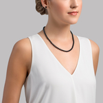 5.0-5.5mm Japanese Akoya Black Choker Length Pearl Necklace - AA+ Quality - Model Image