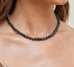 6.5-7.0mm Japanese Akoya Black Pearl Necklace - AA+ Quality - Model Image