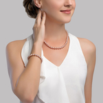 7,0–7,5 mm rosa Süßwasserperlen-Halskette, Armband und Ohrringe – Modellbild