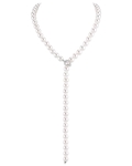 8.0-8.5mm Japanese Akoya White Pearl & Diamond Lariat Y - Shape Adjustable Necklace in Opera Length