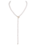 8.0-8.5mm White Freshwater Pearl & Diamond Adjustable lariat Y - Shape 51 Inch Necklace - AAAA Quality - Third Image