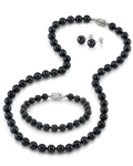 Set aus Halskette, Armband und Ohrringen mit schwarzen Süßwasserperlen (7,5–8,0 mm)