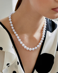 9.5-10mm Japanese Akoya White Pearl Necklace - AA+ Quality - Model Image