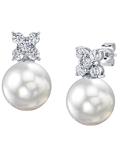 Ohrringe mit weißer Südseeperle und Diamanten in Dahlienform