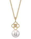 Anhänger aus 14-karätigem Gold mit Akoya-Perle und Diamanten im Spitzenmuster