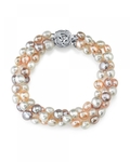 5–6 mm ovales, mehrfarbiges Süßwasserperlen-Armband mit drei Perlen