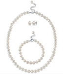7,5–8,5 mm weiße Süßwasserperlen – verstellbares Set aus Halskette, Armband und Ohrringen