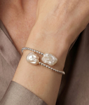 14K Gold White Baroque Freshwater Pearl Beaded Bangle Mira Bracelet - Secondary Image