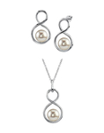 Set aus Anhänger und Ohrringen mit weißer Süßwasserperle im Infinity-Design