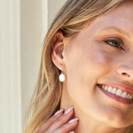14K Gold Drop - Shape Freshwater Pearl Iris Earrings - Model Image