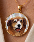 14K Gold Custom Mother of Pearl Round Pendant - Model Image