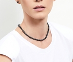 6.5-7.0mm Japanese Akoya Black Choker Length Pearl Necklace - AA+ Quality - Model Image