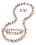 Halskette, Armband und Ohrringe aus rosa Süßwasserperlen (8,5–9,5 mm)
