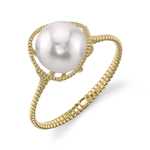 Ring aus 14-karätigem Gold mit Akoya-Perle und Rabenmotiv