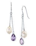 Ohrringe mit weißen Süßwasser-Zuchtperlen in Tropfenform und Amethyst