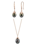 10-11mm Tahitian South Sea Pearl Rose Gold Plated Olive Drop Pendant and Earrings Set