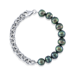 Armband mit 8–9 mm großen schwarzen Logan-Perlen aus Tahiti im Barockstil und Kette