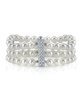 Hanadama Akoya Dreifach-Perlenarmband mit Diamanten