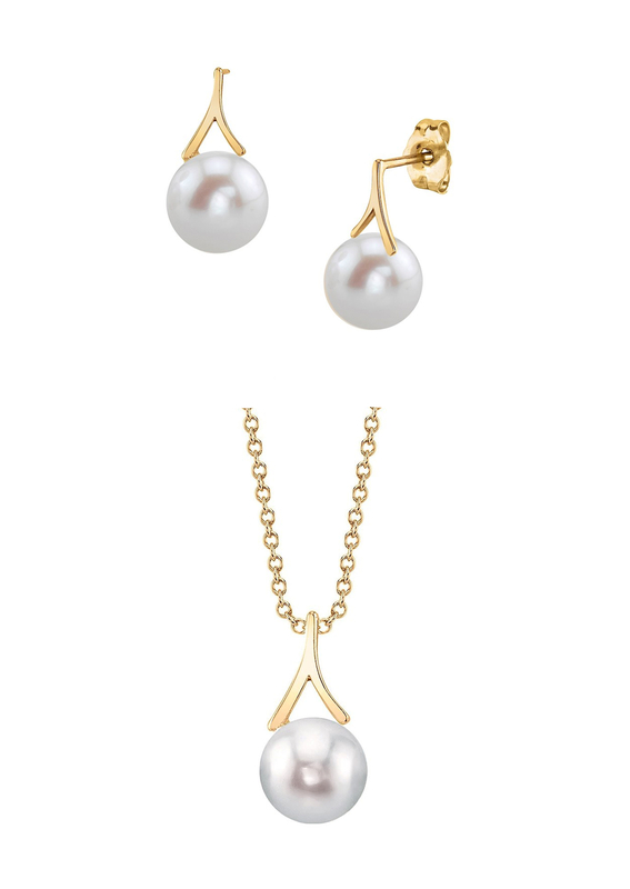 Lindsey-Set aus weißer Süßwasserperle (Anhänger und Ohrringe)