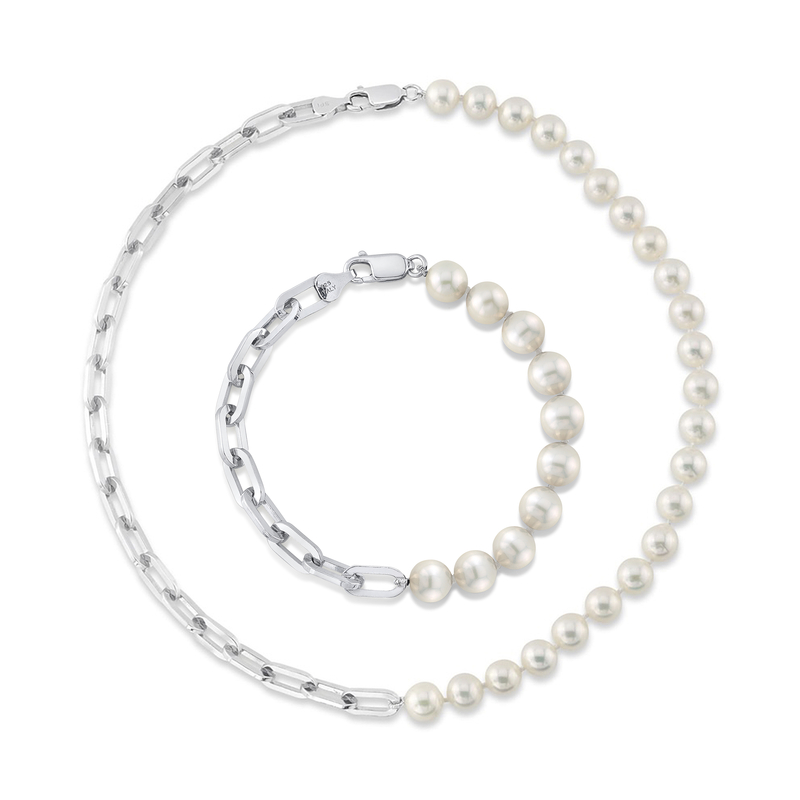 7 mm weiße Süßwasser-Scarlett-Perlen-Halskette und Armband im Set