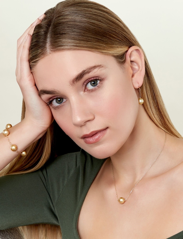 Golden Round Solitaire 14-karätige Perlenkette – Zweites Bild
