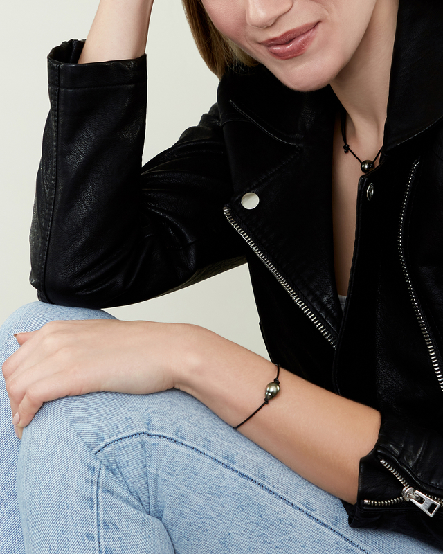 Tahitian South Sea Baroque Pearl Leather Bracelet - Various Sizes - Model Image