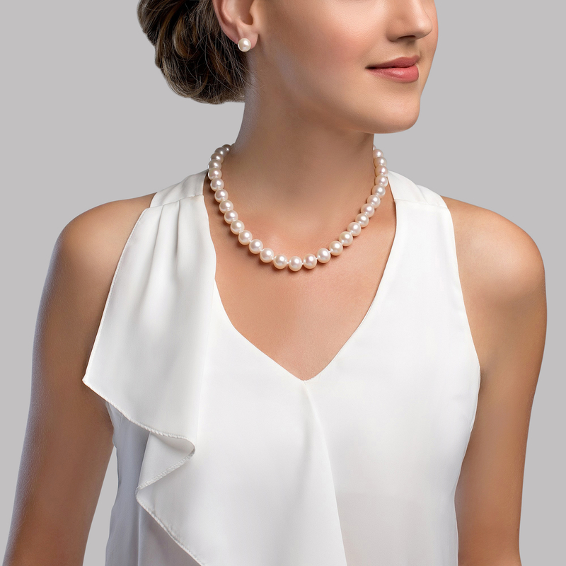 9.5-10.5mm White Freshwater Pearl Necklace - AAAA Quality - Secondary Image