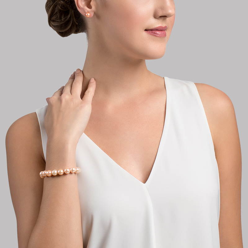 Armband aus 9,5–10,5 mm großen pfirsichfarbenen Süßwasserperlen – AAAA-Qualität – Zweites Bild