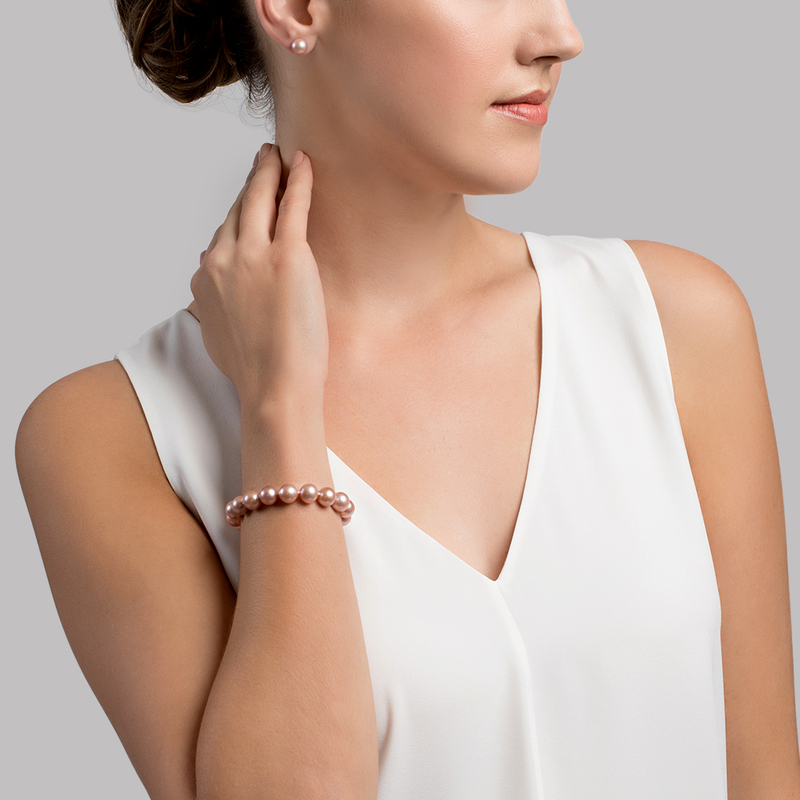 Armband aus rosa Süßwasserperlen, 9,5–10,5 mm – AAA-Qualität – Modellbild