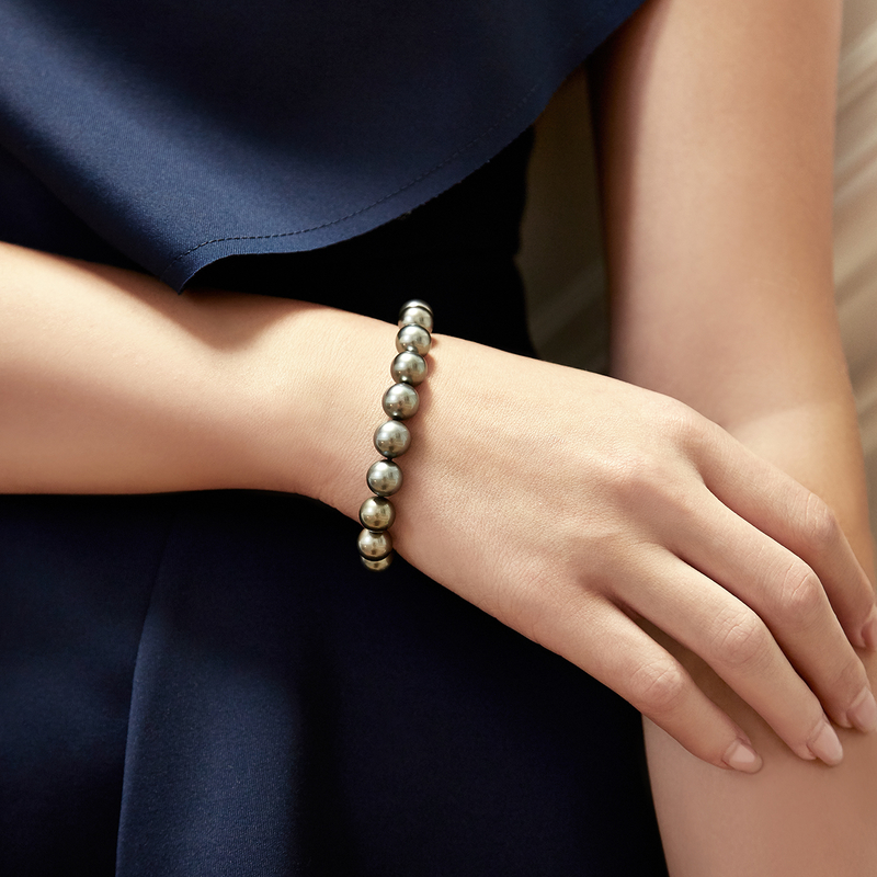 Armband aus 9–10 mm großen Tahiti-Südseeperlen – AAA-Qualität – Modellbild