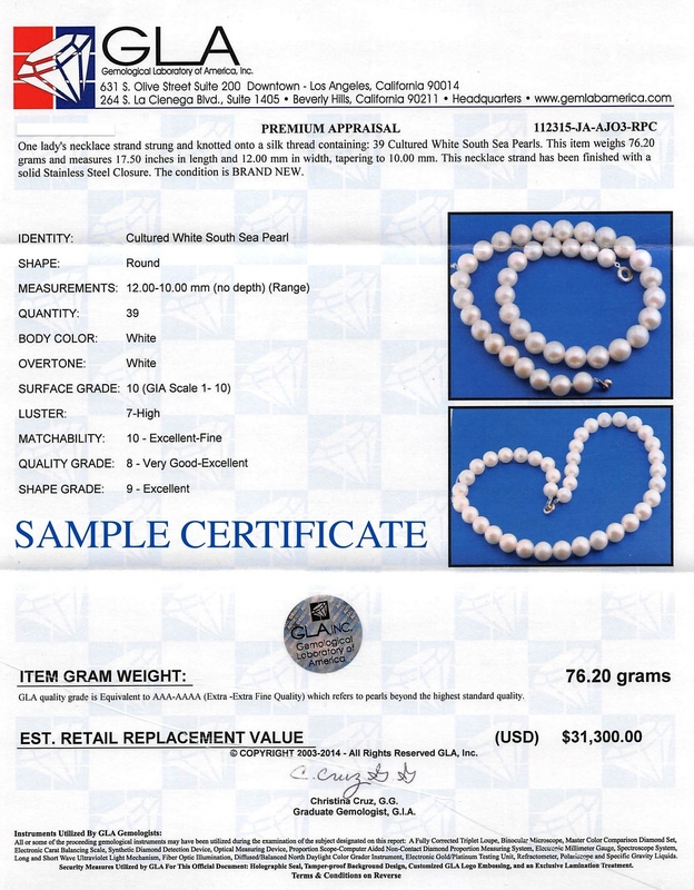 Halskette aus runden weißen Südseeperlen, 10–12 mm – AAA-Qualität – Drittes Bild