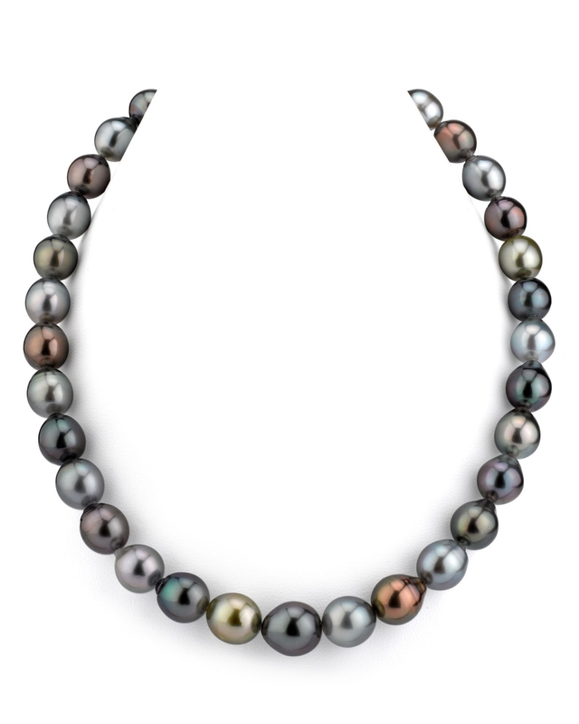 10-12mm Tahitian South Sea Multicolor Drop - Shape Pearl Necklace - AAAA Quality