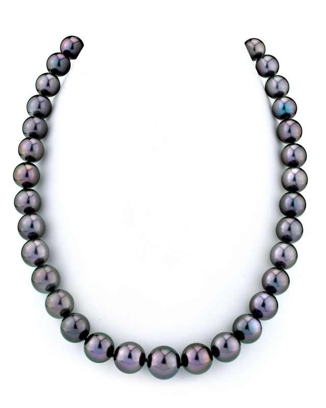 10–12 mm große Tahiti-Südseeperlen-Halskette in Aubergine – AAAA-Qualität