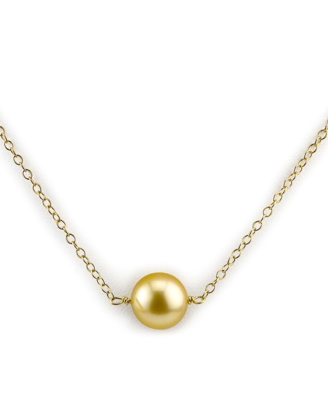 Golden Round Solitaire 14-karätige Perlenkette