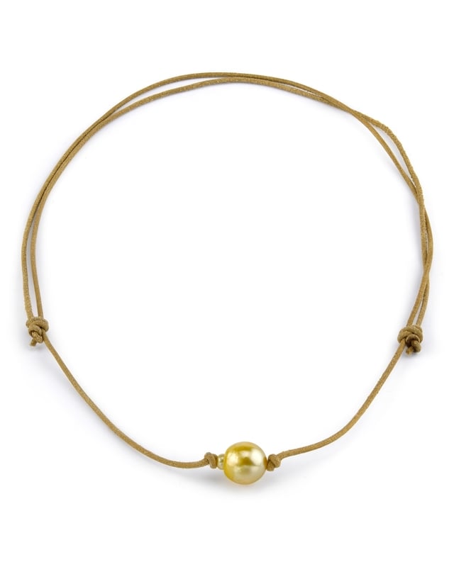 Golden Baroque Pearl Leather Adjustable Necklace - Various Sizes
