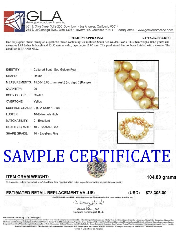 13–15 mm goldene Südseeperlenkette – AAAA-Qualität – Modellbild