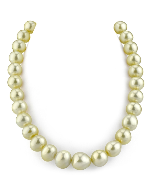 12–14 mm Champagnerfarbene goldene Südseeperlen-Halskette im Barockstil