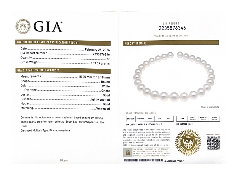 Halskette aus runden weißen Südseeperlen, 15–18 mm – AAAA-Qualität, GIA-zertifiziert – Zweites Bild