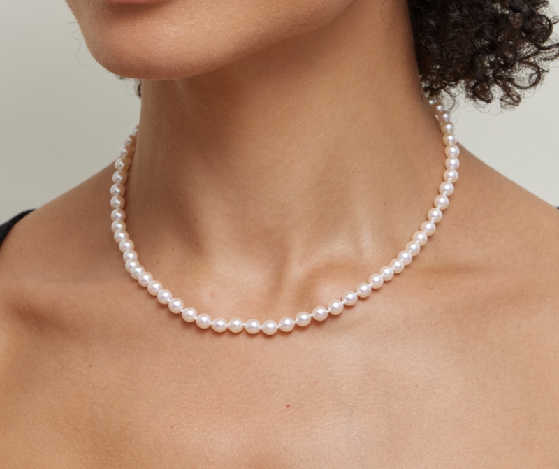 5.0-5.5mm Japanese Akoya White Pearl Necklace - AA+ Quality - Model Image