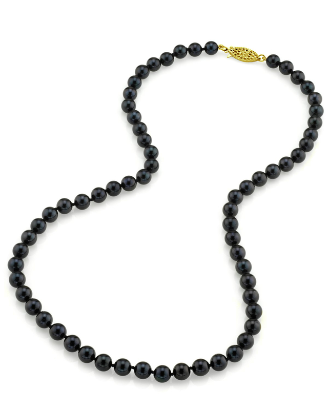 6.0-6.5mm Japanese Akoya Black Pearl Necklace - AA+ Quality - Model Image