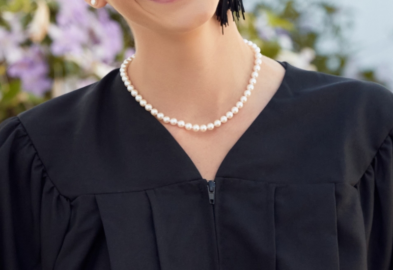 6.5-7.0mm Japanese Akoya Pearl Necklace & Earrings - AAA Quality - Model Image