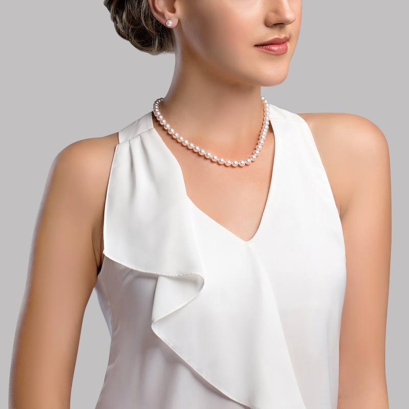 7.0-7.5mm Japanese Akoya White Choker Length Pearl Necklace - AA+ Quality - Secondary Image