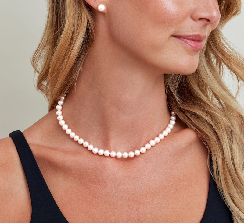 7.0-7.5mm Japanese Akoya White Pearl Necklace - AA+ Quality - Model Image