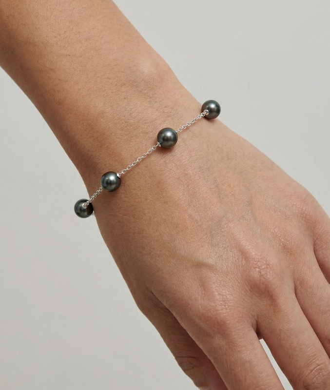 7,0–7,5 mm japanisches Akoya-Armband mit schwarzen Perlen – drittes Bild