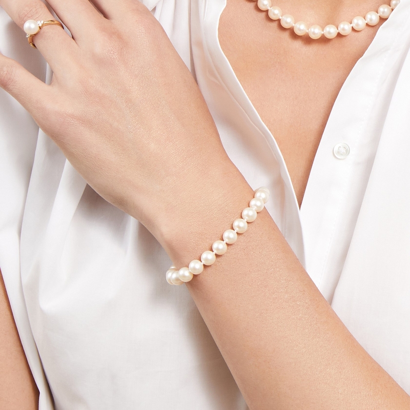 Armband aus weißen Süßwasserperlen, 7,0–7,5 mm – AAAA-Qualität