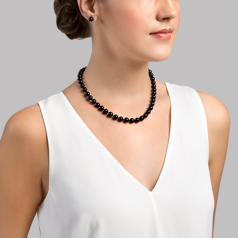 8.0-8.5mm Japanese Akoya Black Pearl Necklace - AAA Quality - Secondary Image