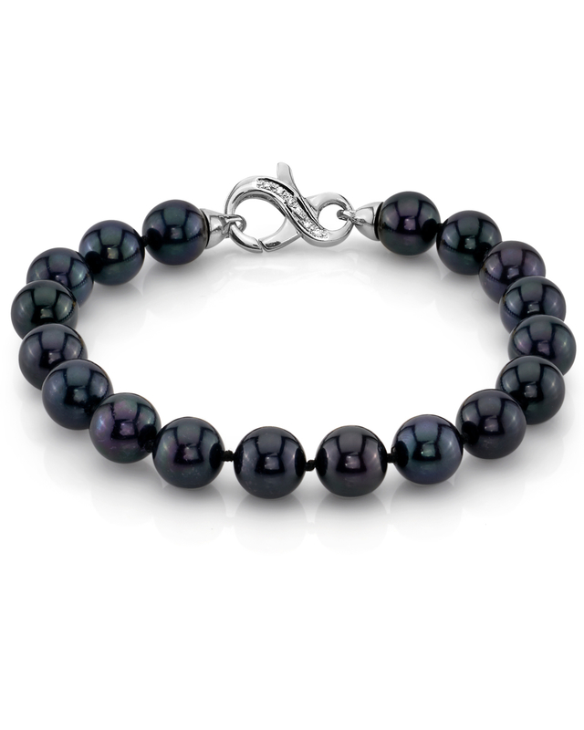 Armband aus 8,0–8,5 mm großen schwarzen Akoya-Perlen
