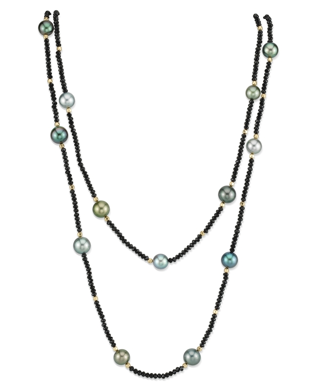10–11 mm Tahiti-Südsee-Halskette mit mehrfarbigen Perlen und Edelsteinen