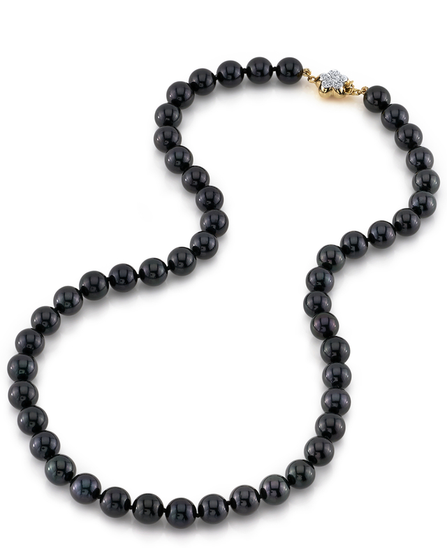 8.0-8.5mm Japanese Akoya Black Pearl Necklace - AAA Quality - Third Image