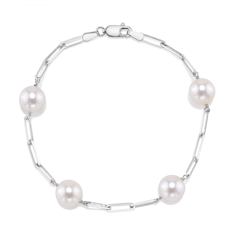 Armband aus 14-karätigem Gold mit japanischen Akoya-Perlen (8,5–9,0 mm) und Gliederkette